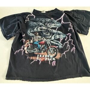 Vintage 90s American Thunder Leader of the Pack Lightning Biker Tee Shirt Sz XL